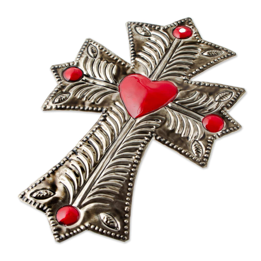 Embossed Metal Wall Cross - Sacred Heart