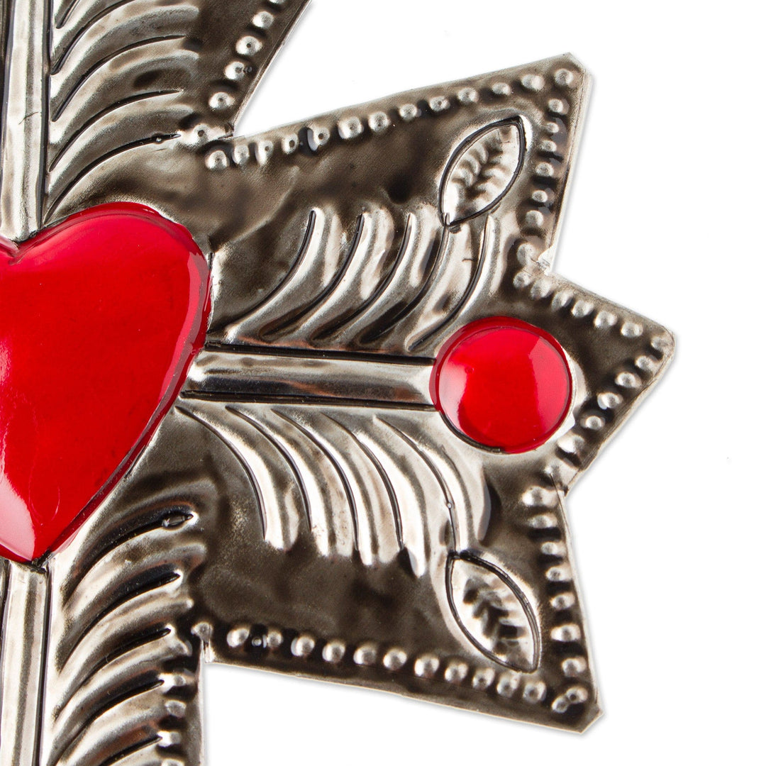 Embossed Metal Wall Cross - Sacred Heart
