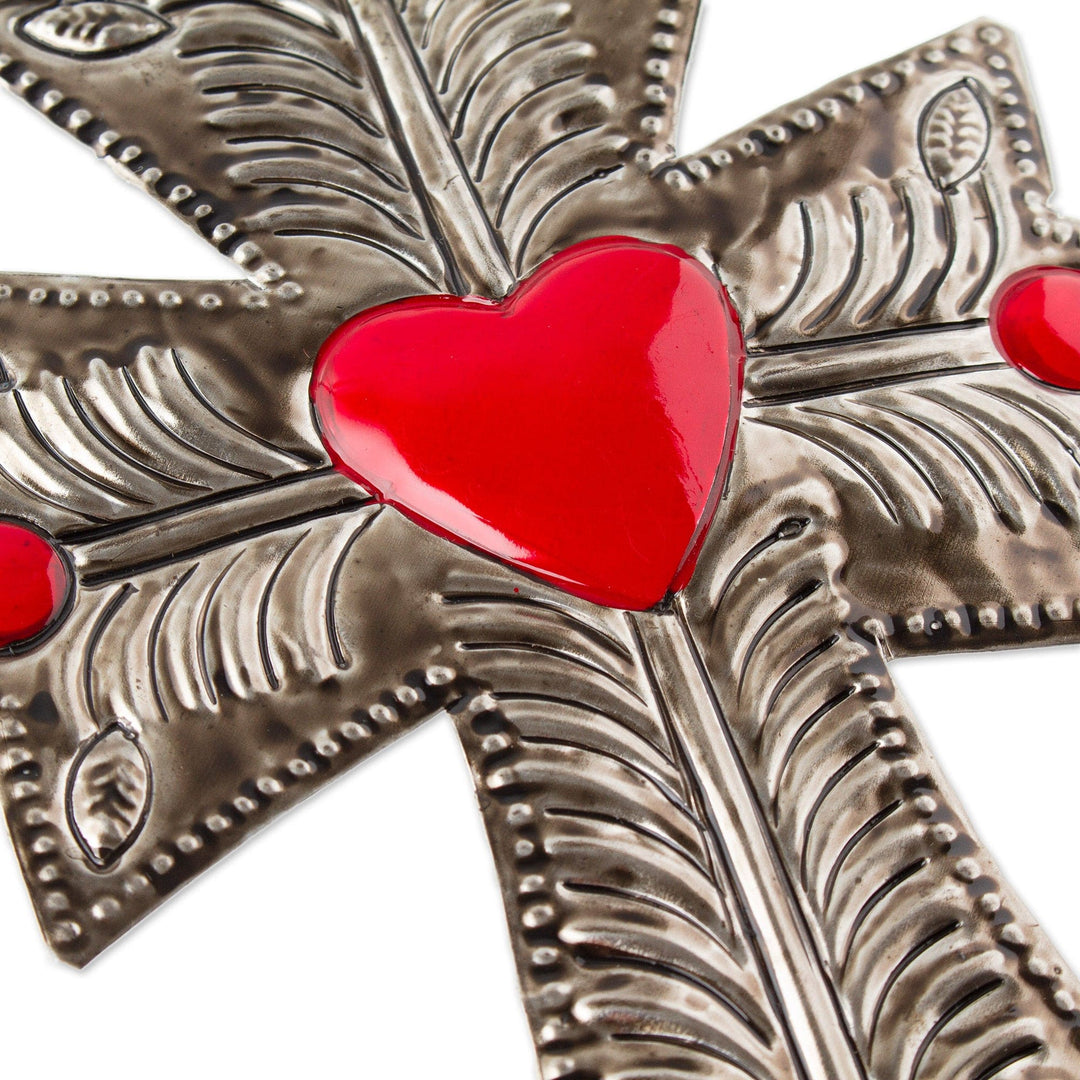 Embossed Metal Wall Cross - Sacred Heart