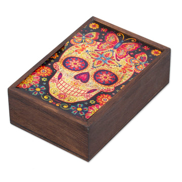 Day of the Dead Mexican Wood Box with Decoupage - Skull of the Beloved