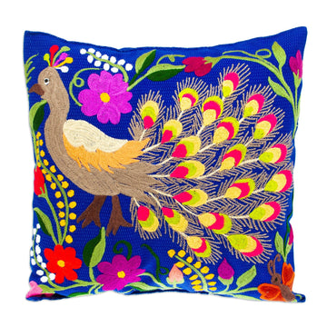 Hand-Embroidered Cushion Cover - Peacock Party