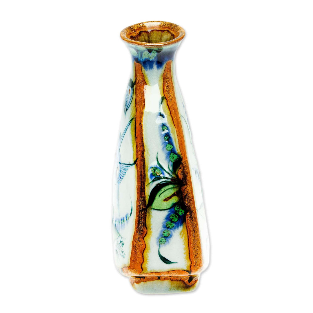 Hand-Painted Floral Ceramic Vase from Mexico - Delta Nature