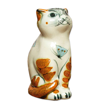 Cat Themed Ceramic Figurine Hand-Painted in Mexico - Traditional Cat