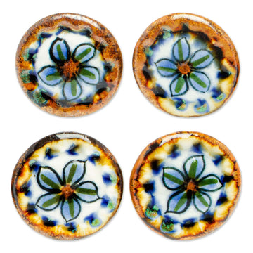 Set of 4 Floral Themed Ceramic Knobs Hand-Painted in Mexico - Floral Handiness