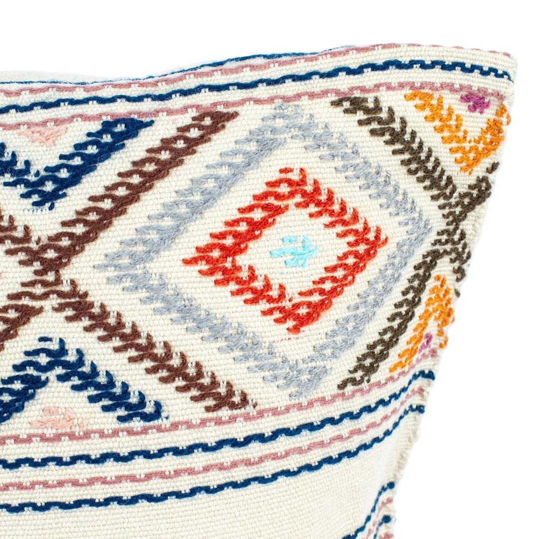 Hand Loomed Cotton Cushion Cover with Geometric Pattern - Festive Autumn