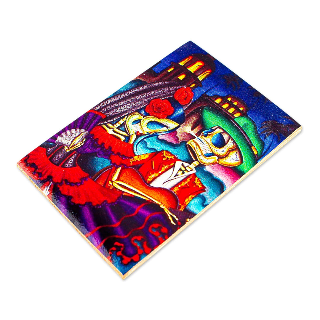 Decoupage Wooden Magnet with Day of the Dead Theme - Colorful Underworld