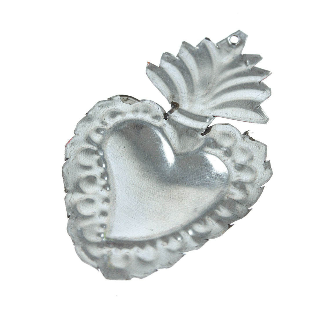 Mexican Steel Heart Ornament with Tin Plate and Red Tones - Love of Oaxaca