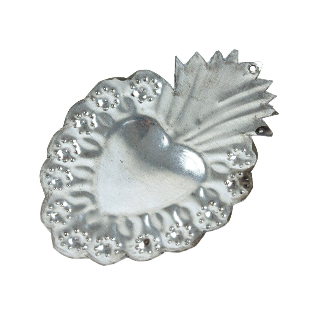 Mexican Tin-Plated Steel Ornament with Red Heart - Traditional Love