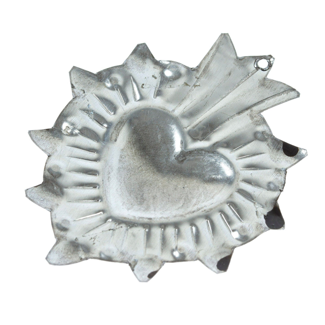 Mexican Tin-Plated Steel Ornament with Repousse Details - Traditional Heart