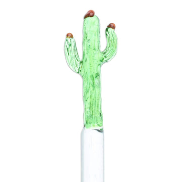Mexican Recycled Glass Cocktail Stirrer with Cactus - Celebration Cactus