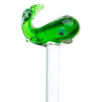 Mexican Recycled Glass Cocktail Stirrer with Green Whale - Cheerful Green Whale