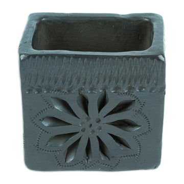 Barro Negro Black Ceramic Mini Flower Pot Handmade in Mexico - Square & Flower