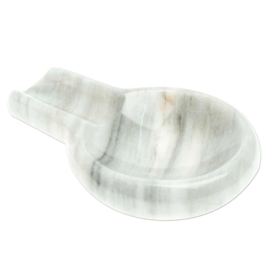 Pale Grey Marble Spoon Rest Crafted in Mexico - Convenient Marble