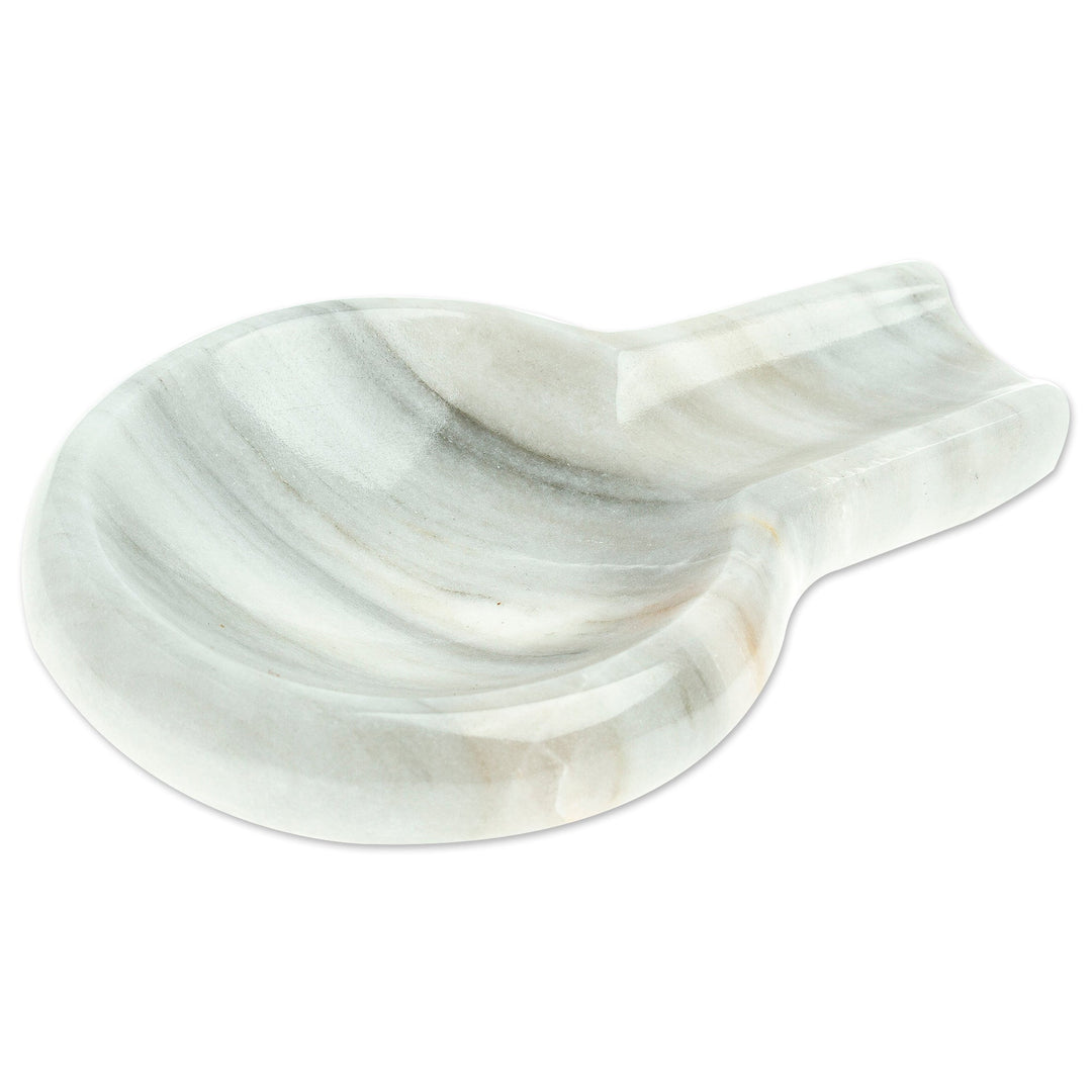 Pale Grey Marble Spoon Rest Crafted in Mexico - Convenient Marble