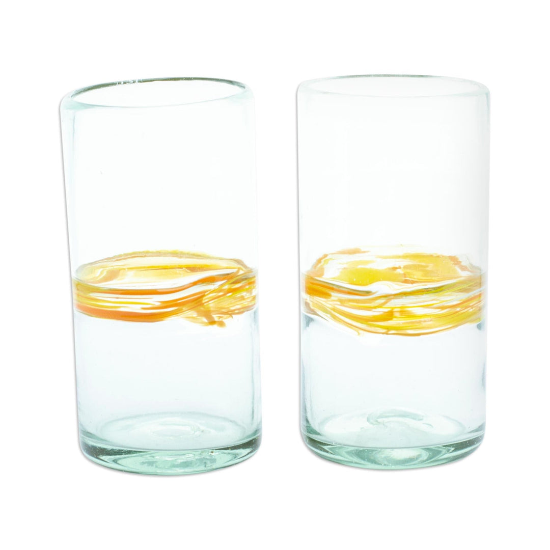 Handblown Recycled Glass Tumblers - Set of 2 - High Sunshine Ribbon