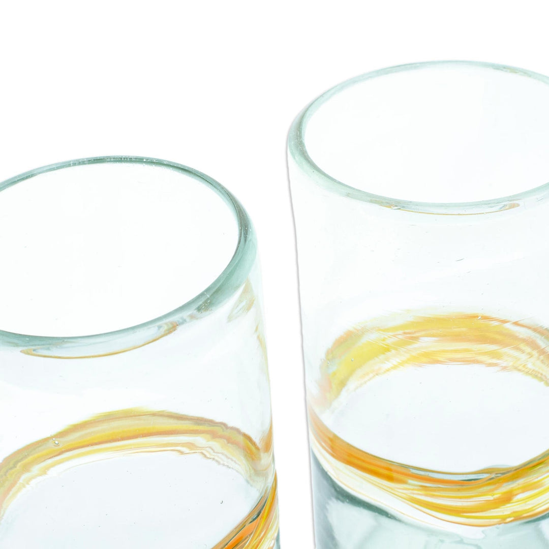 Handblown Recycled Glass Tumblers - Set of 2 - High Sunshine Ribbon