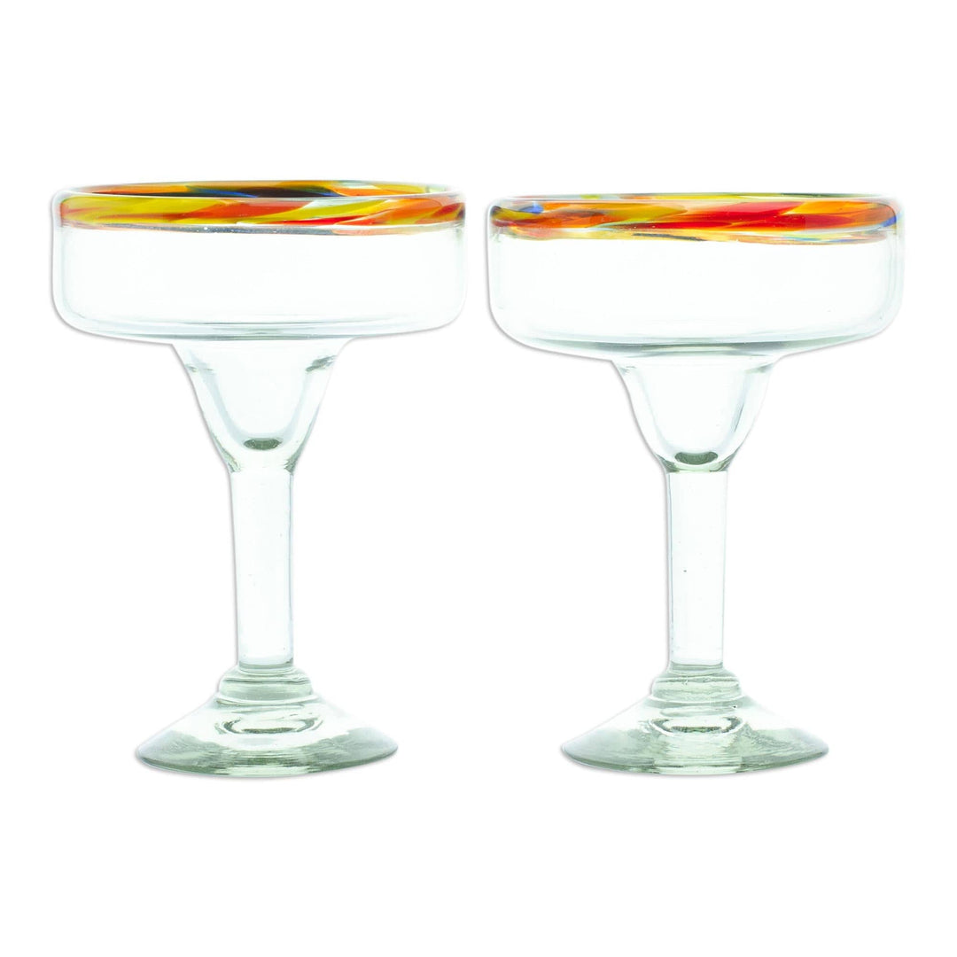 Handblown Recycled Margarita Glasses - Set of 2 - Multicolored Confetti