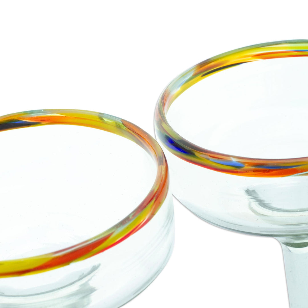 Handblown Recycled Margarita Glasses - Set of 2 - Multicolored Confetti