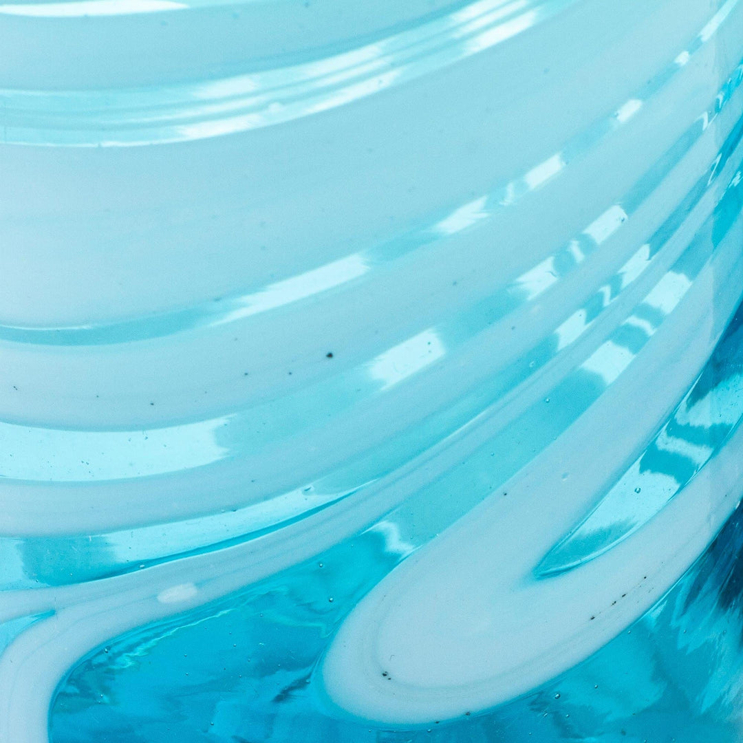 Pair of Hand Blown Recycled Glass Tumblers in Aqua - Aqua Swirls