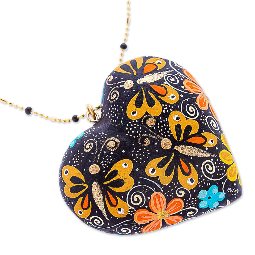 Black Wood Pendant Necklace with Butterflies - Loving Hope
