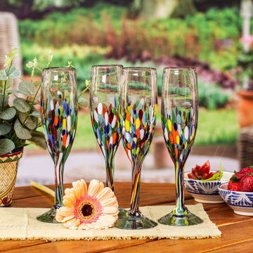 Handblown Margarita Glasses - Set of 6 - Colorful Dot – GlobeIn