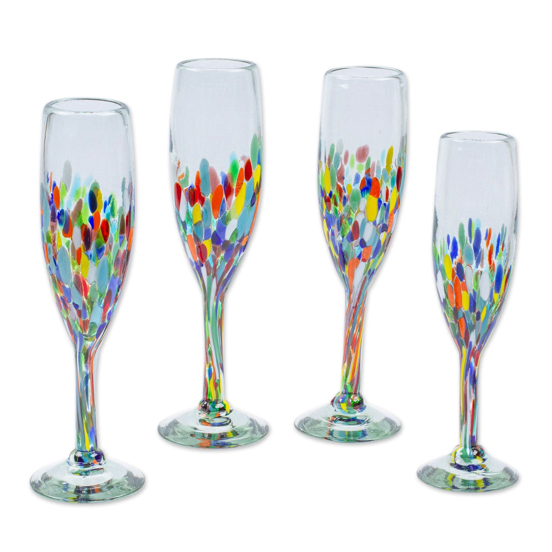 Set of 4 Colorful Handblown Champagne Flutes from Mexico - Chromatic S –  GlobeIn