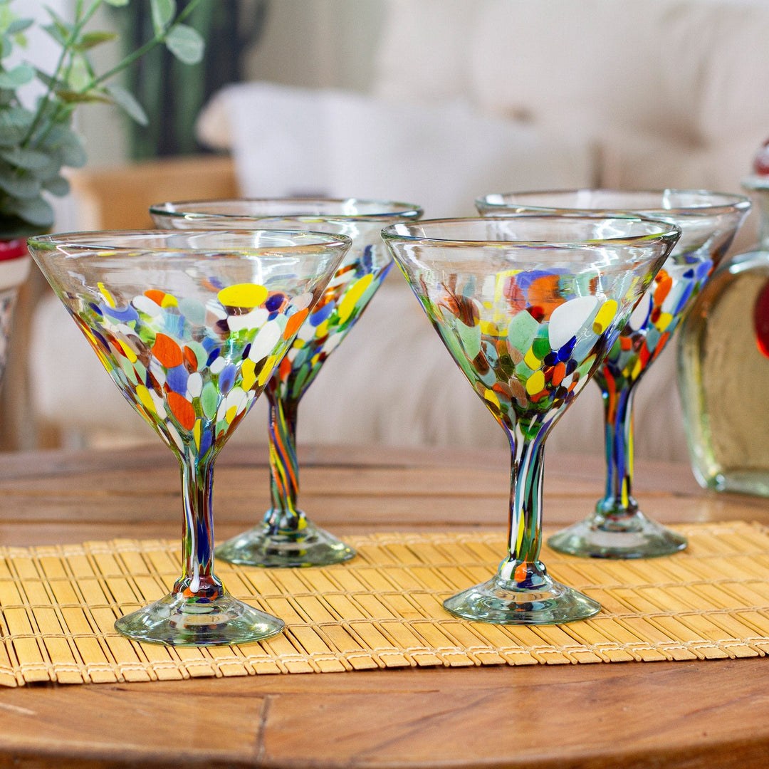 Set of 4 Vintage Assorted Color Wine Glasses, Cocktail Barware