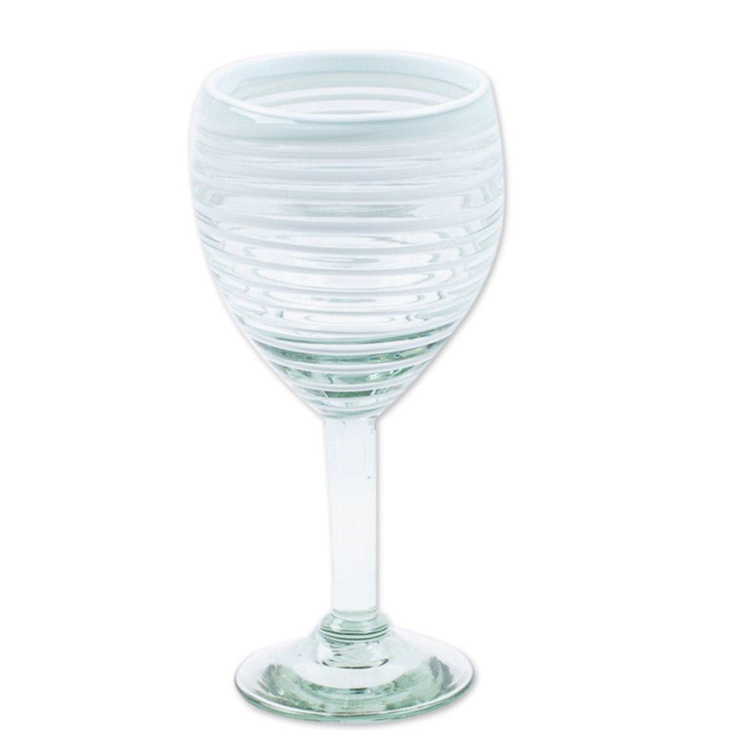 Handblown Tall Wine Glasses - Set of 2 - White Stripe