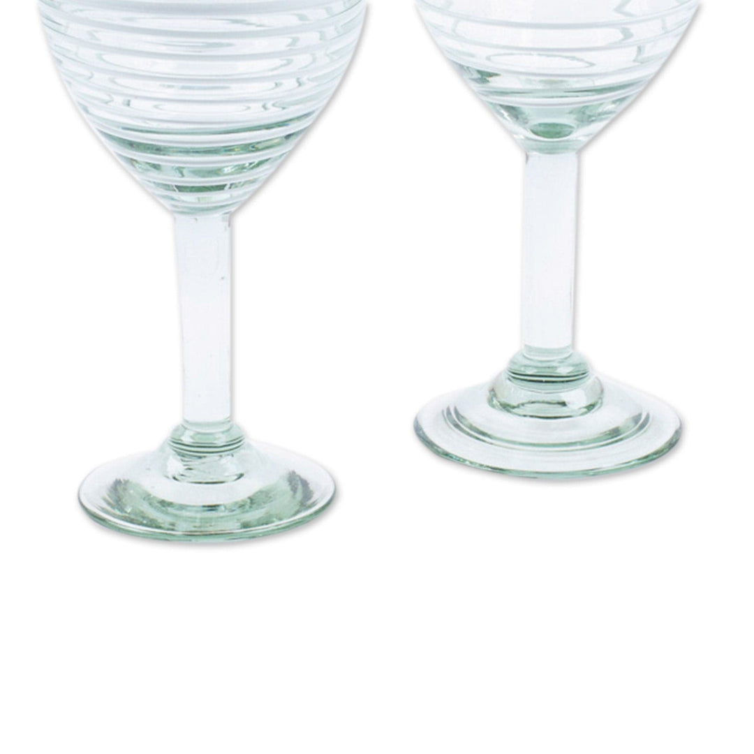Handblown Tall Wine Glasses - Set of 2 - White Stripe