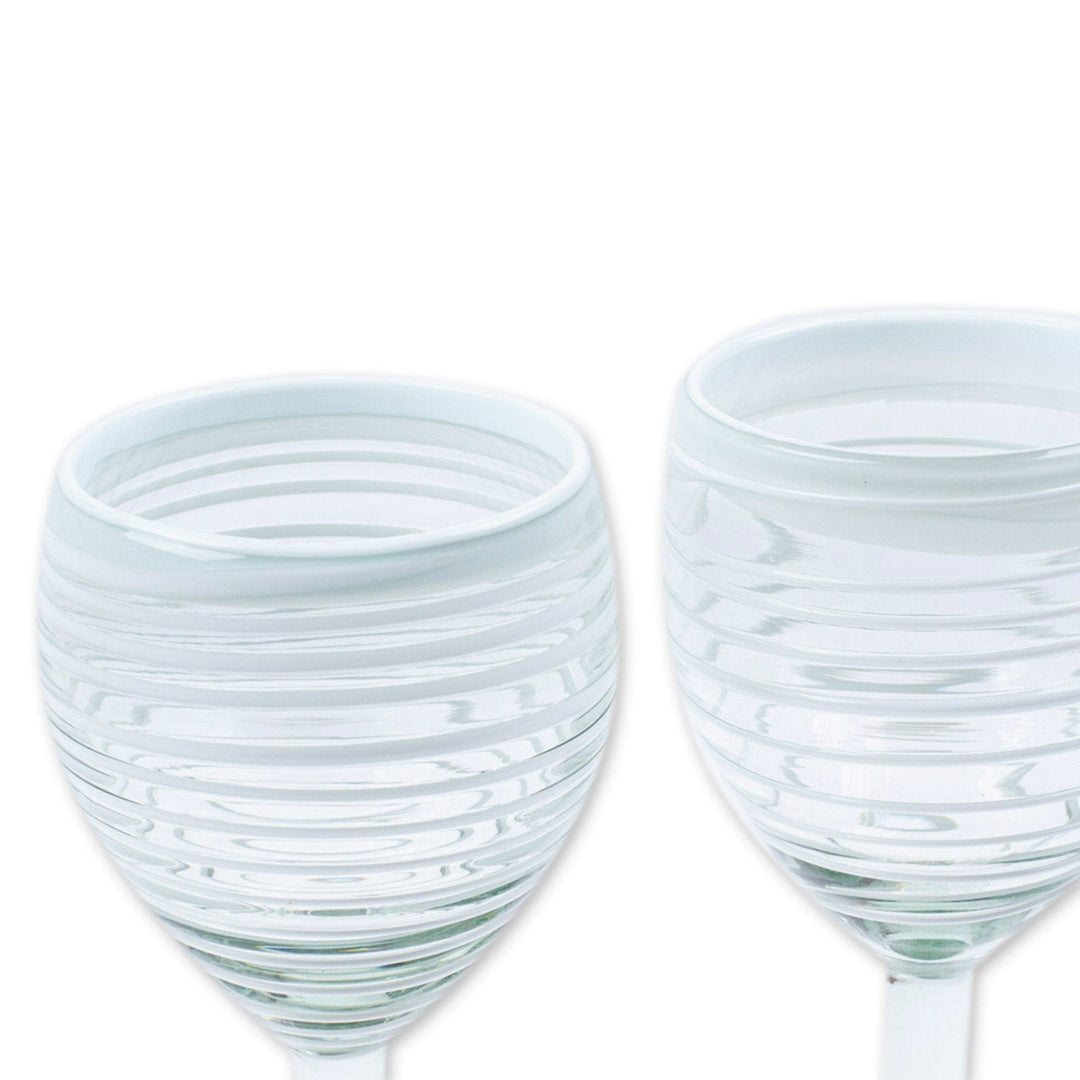 Handblown Tall Wine Glasses - Set of 2 - White Stripe
