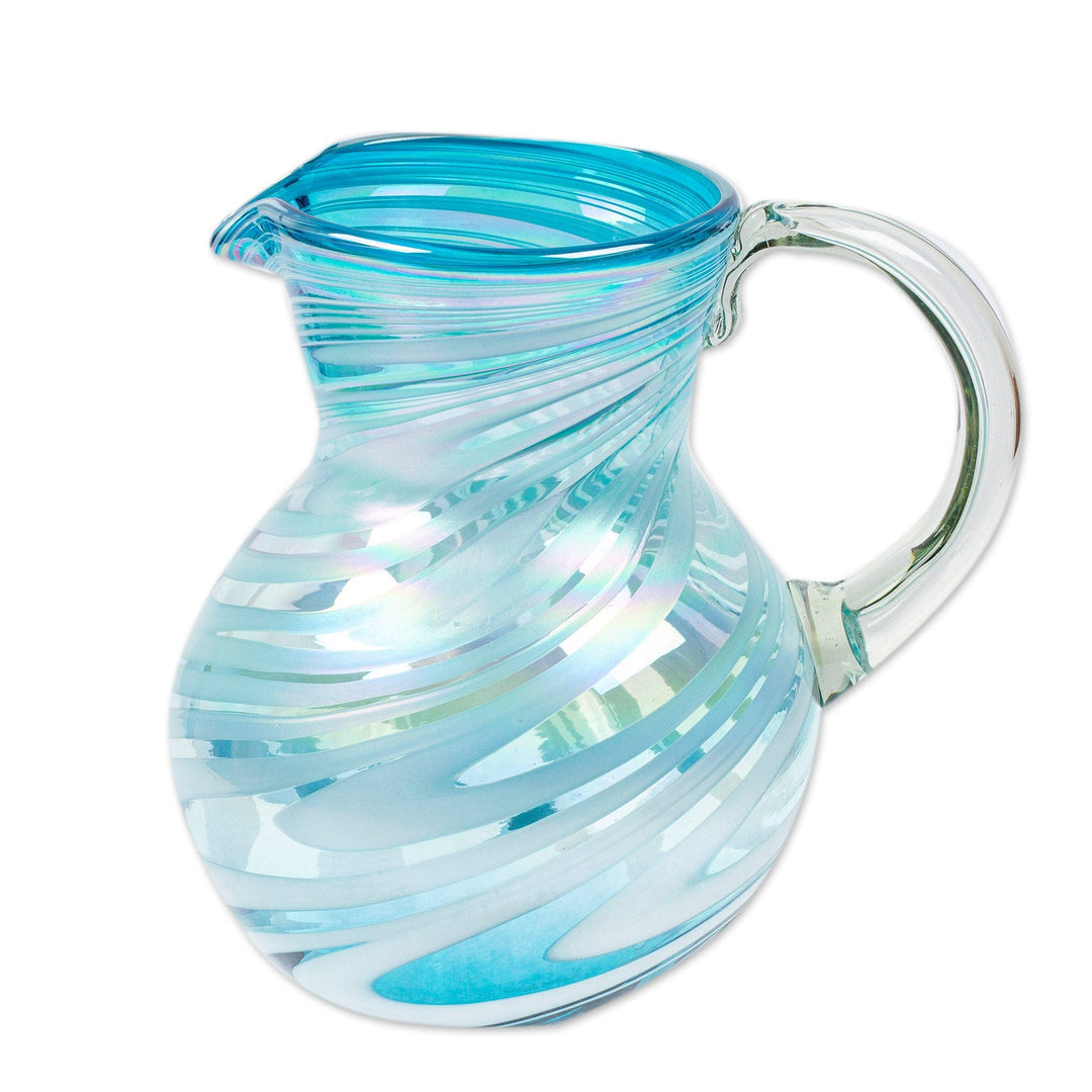 Handblown Glass Pitcher - Ocean Swirl