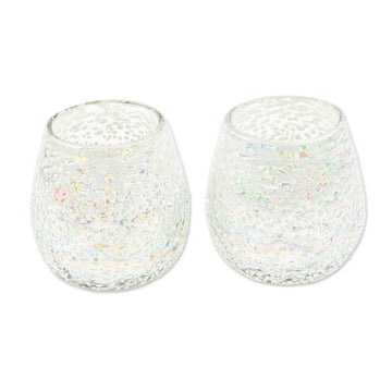 Pair of Textured Clear Handblown Stemless Wine Glasses - Divine Drops