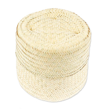 Decorative Palm Fiber Basket with Lid Hand-Woven in Mexico - Raw and Chic