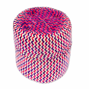 Fuchsia Basket with Lid Hand-Woven from Palm Fiber in Mexico - Tiger in Fuchsia