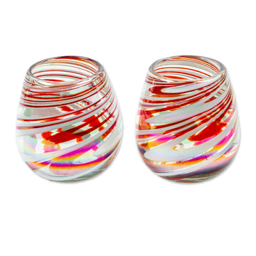 Pair of Eco-Friendly Red Handblown Stemless Wine Glasses - Refreshing Enchantment