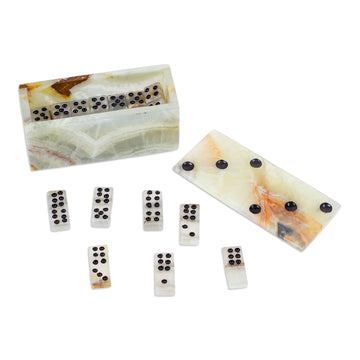 Handcrafted Onyx and Marble Domino Set from Mexico - Precious Strategy