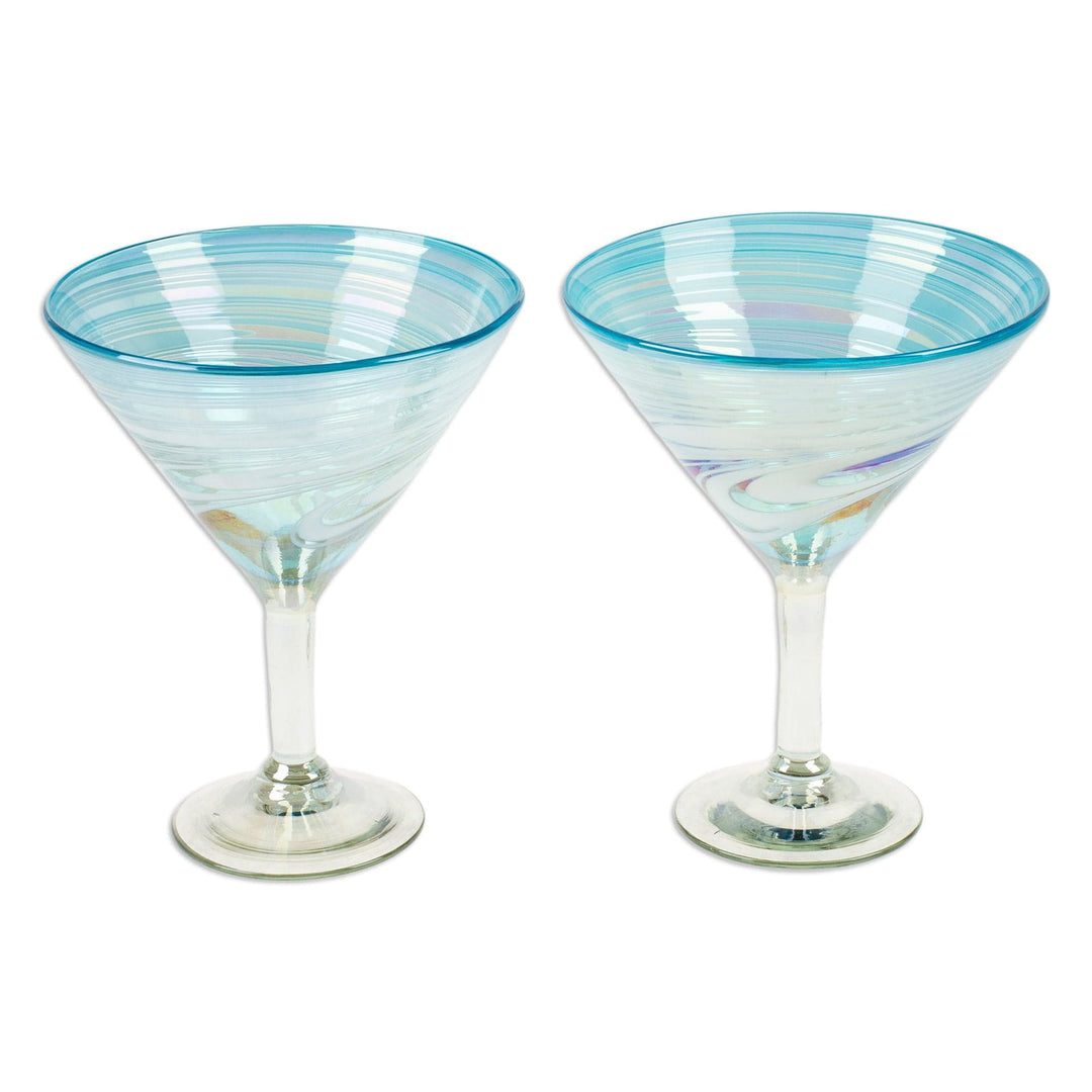 Set of 4 Turquoise and White Champagne Flutes from Mexico, 'Waves of  Sophistication
