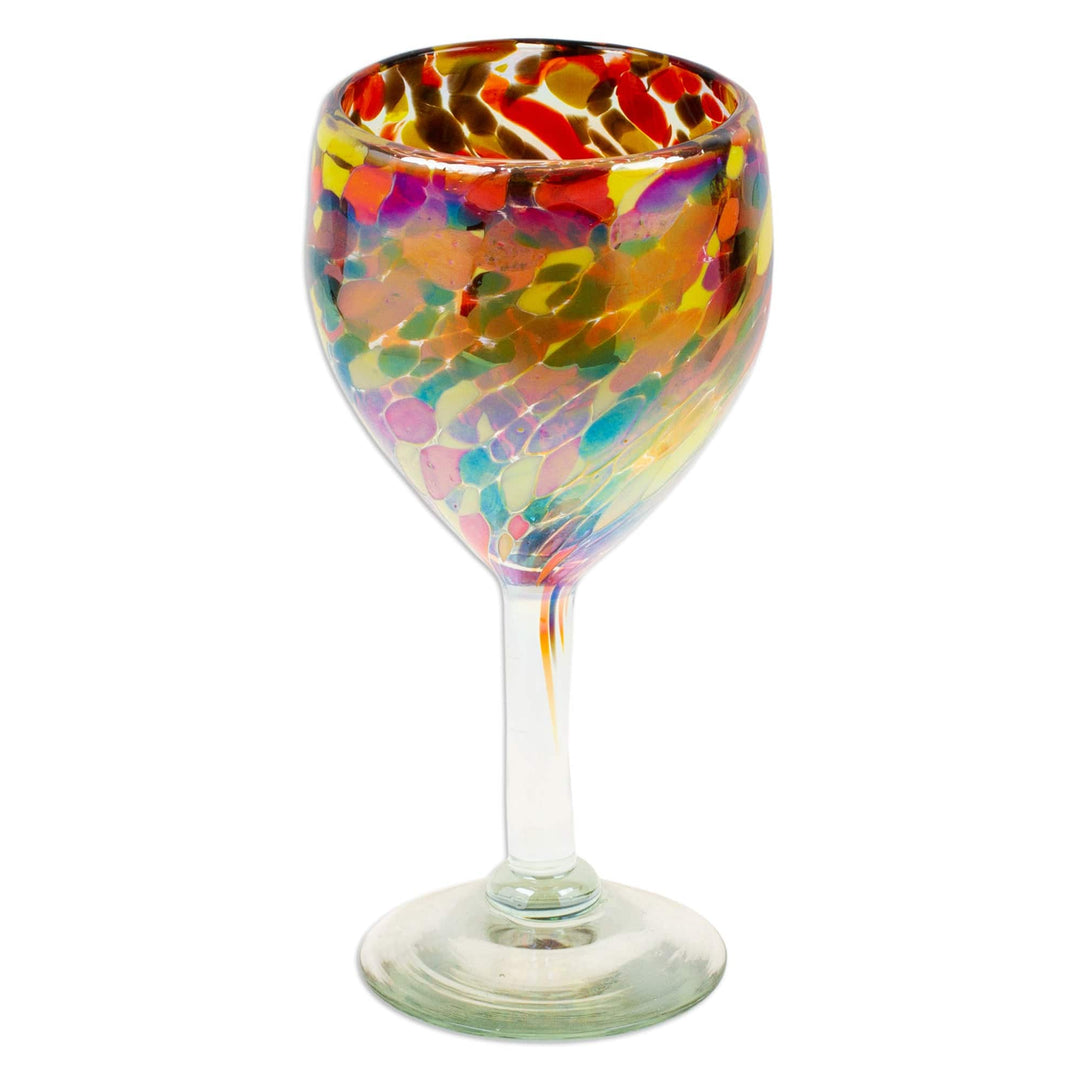Pair of Wine Glasses Handblown from Recycled Glass - Bright Confetti
