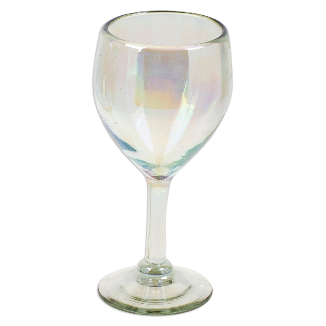 Pair of Iridescent Clear Handblown Wine Glasses - Ethereal Glamour