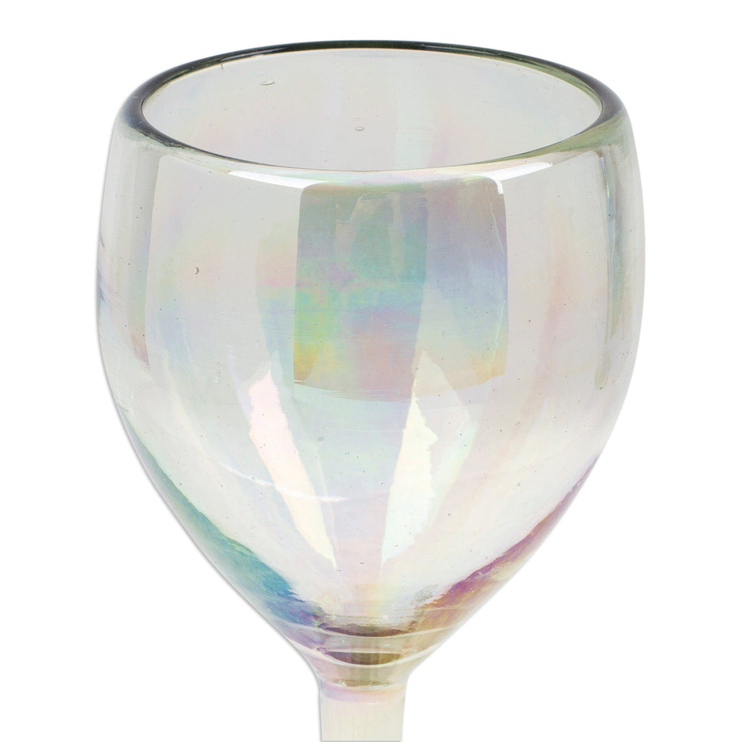 Pair of Iridescent Clear Handblown Wine Glasses - Ethereal Glamour
