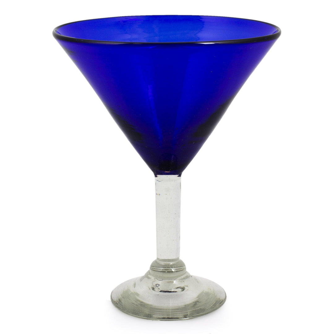 Handblown Glass Recycled Martini Drinkware (Set of 6) - Sapphire Blue