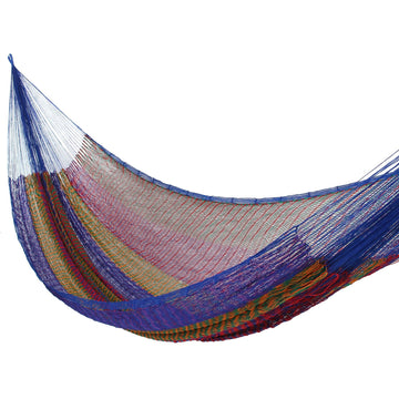 Hand Made Patterned Blue and Bright Mayan Hammock (Double) - Rainbow Seascape