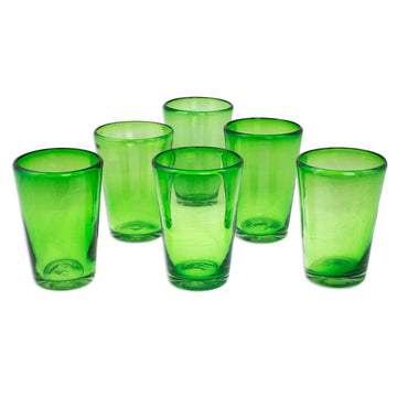 Artisan Crafted Handblown Recycled Water Glasses (Set of 6) - Lime Twist