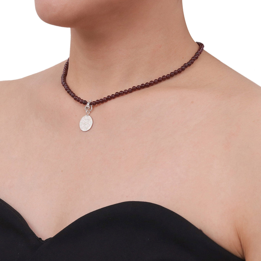 Garnet and Sterling Silver Choker - Lucky Charm