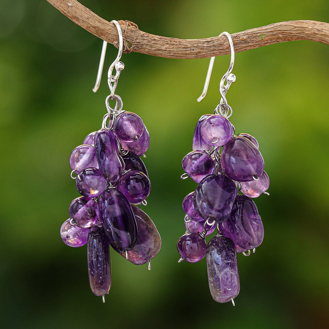 Beaded Amethyst Earrings - Violet Clouds