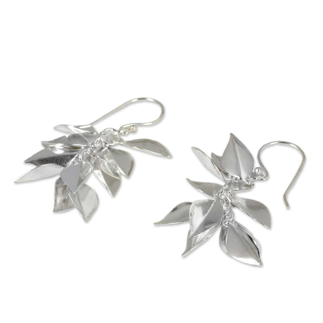 Hand Crafted Sterling Silver Dangle Earrings - Silver Leaves