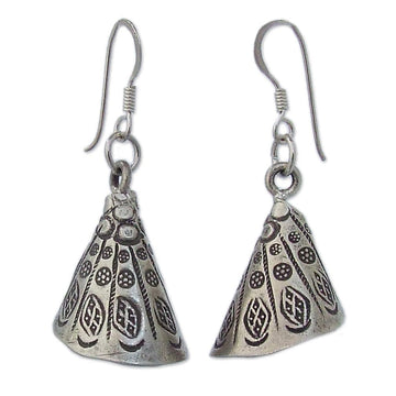 Hill Tribe 950 Silver Dangle Earrings - Hill Tribe Bell