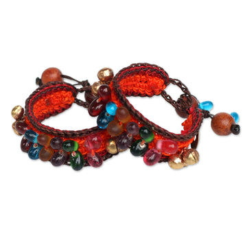 Beaded Wristband Bracelets - Set of 2 - Bold Orange Fortunes