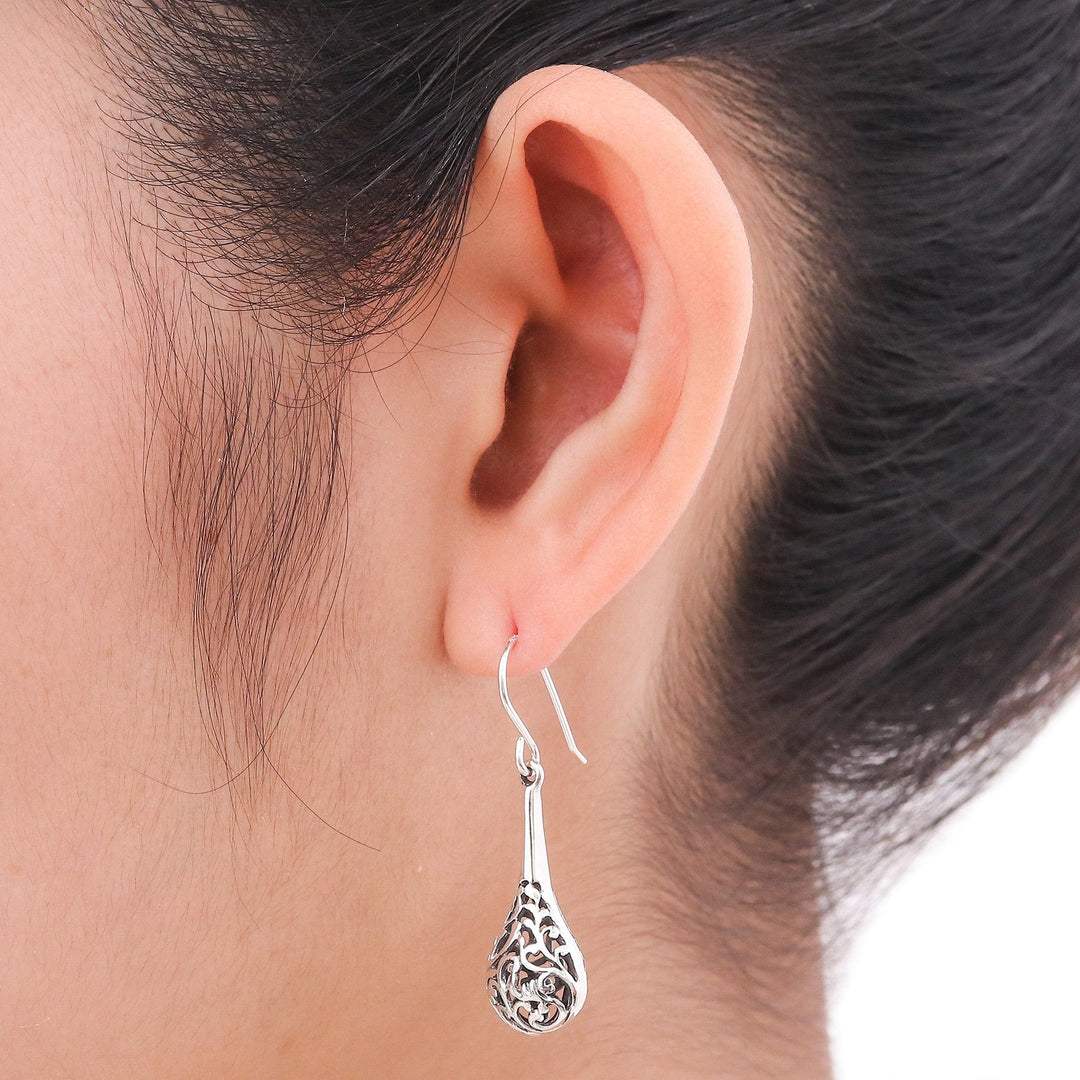 Sterling Silver Dangle Earrings from Thailand - Forest Fern