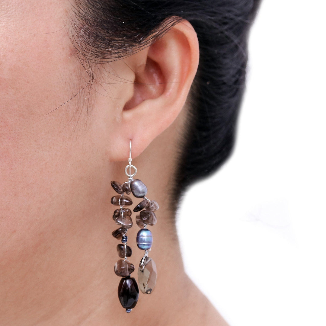 Cultured Pearl and Sterling Silver Dangle Earrings - Nocturnal Symphony